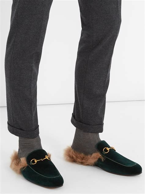 gucci princetown shearling-lined velvet loafers|gucci princetown slippers black.